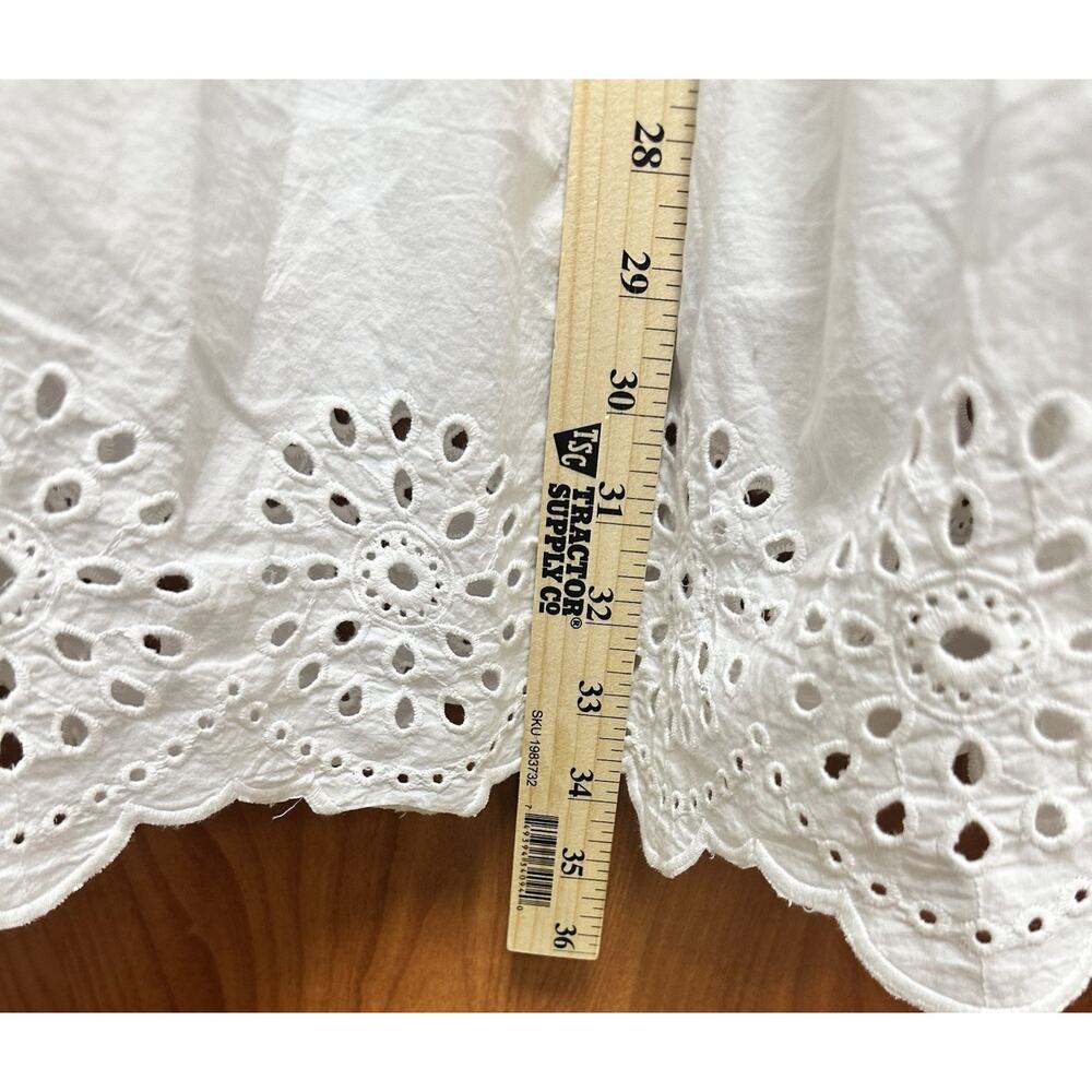 ZARA White Eyelet Babydoll Concert Festival Boho Ruffle Pom Mini Dress SZ L NWT - Picture 8 of 10